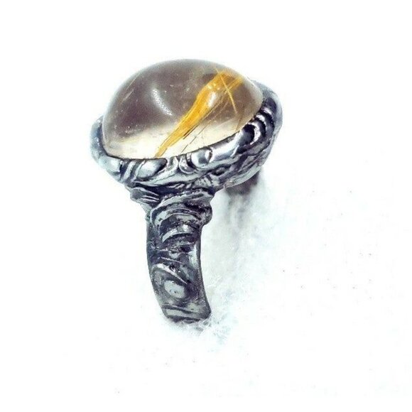 Gold rutilated quartz crystal Ring handmade - Picture 2 of 12